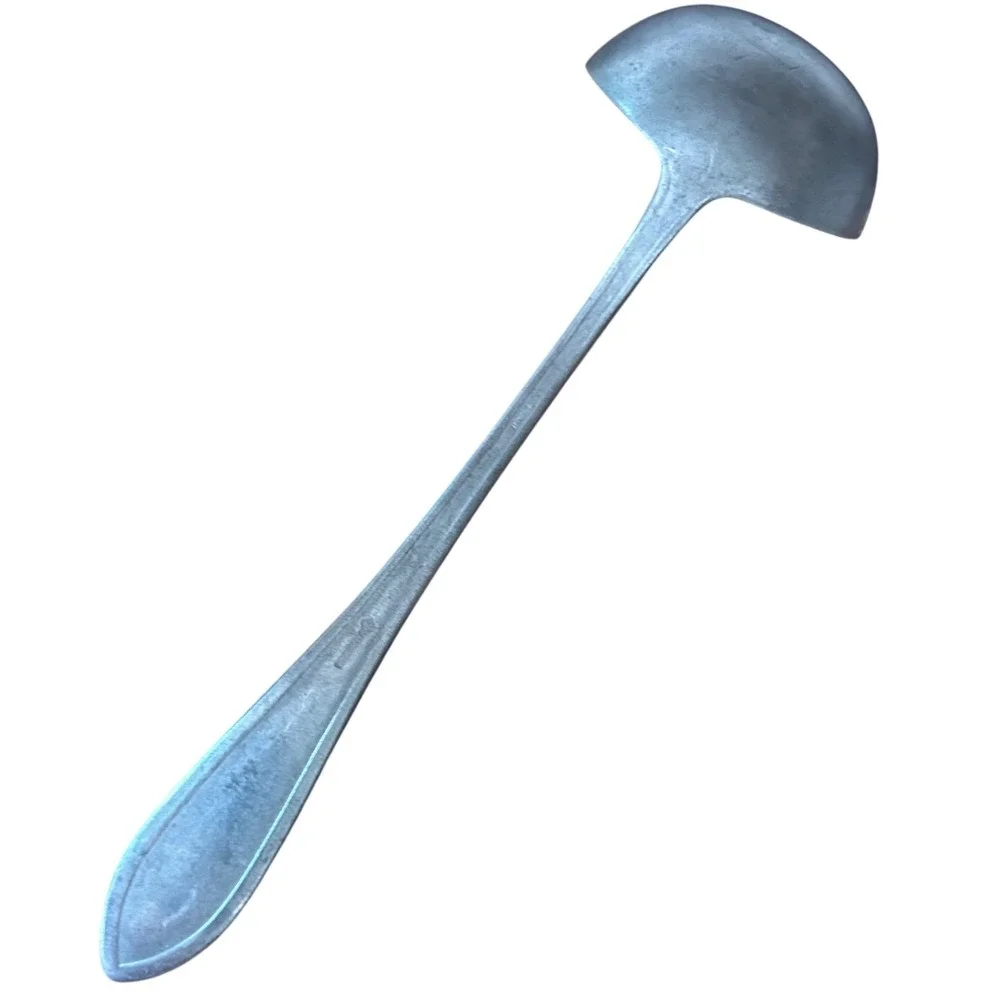 Vintage Aluminum Small Ladle Sauce Spoon Ornate Border Handle Matte Silver Tone